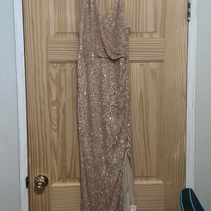 SHEIN One Shoulder Gold Sequin Dress